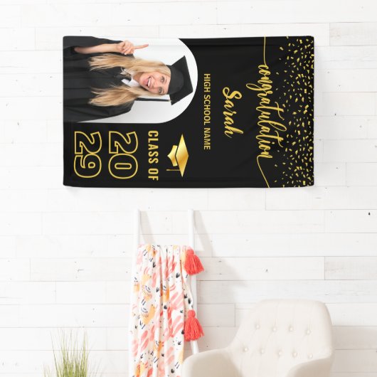 Zwart & Goud Custom Afstuderen Achtergrond met Fot Spandoek (Insitu)
