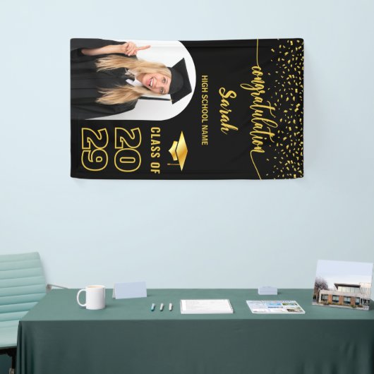 Zwart & Goud Custom Afstuderen Achtergrond met Fot Spandoek (Beurs)