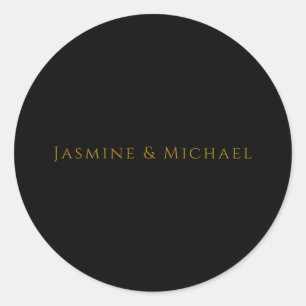 Zwart & Goud Cute Minimalistisch Eigen Naam Ronde Sticker
