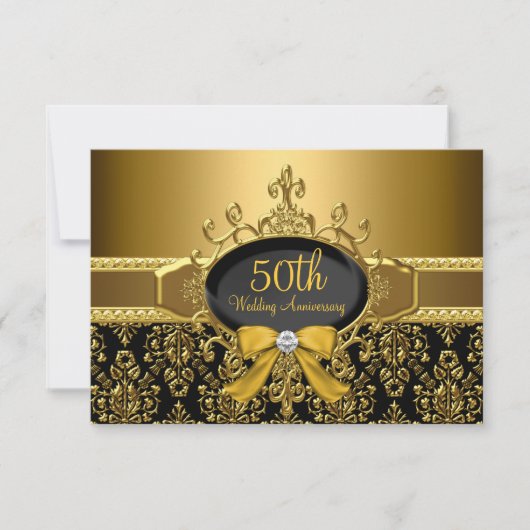 Zwart & Goud Damask 50e Jubileum RSVP (Voorkant)
