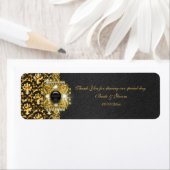 Zwart goud damask bruiloft "dank je" etiket (Insitu)