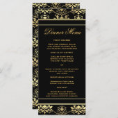 Zwart & Goud Damask Slim Dinner Menu (Voorkant / Achterkant)
