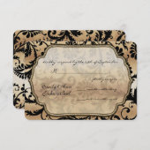 Zwart & Goud Damask Swirls Wedding RSVP (Voorkant / Achterkant)