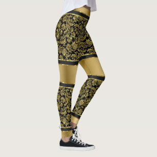 Zwart & Goud Damasks & Stripes Patroon Leggings