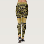 Zwart & Goud Damasks & Stripes Patroon Leggings (Achterkant)