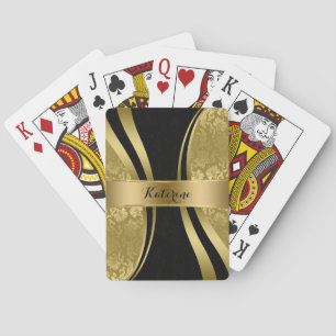 Zwart & Goud Damast Geometrisch Design Pokerkaarten