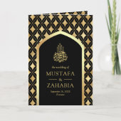 Zwart Goud Diamanten Arch QR Code Moslim Bruiloft (Voorkant)