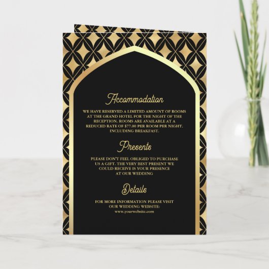 Zwart Goud Diamanten Arch QR Code Moslim Bruiloft (Achterkant)