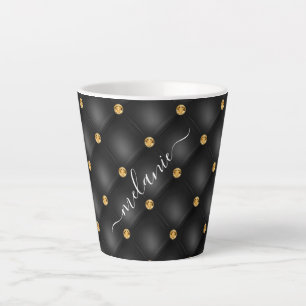 Zwart Goud Diamond Tufted Jouw naam Latte Mok Gift