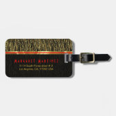 Zwart & Goud Dierenprint Zebra Patroon 2 Monogram Bagagelabel (Voorkant horizontaal)