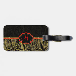 Zwart & Goud Dierenprint Zebra Patroon 2 Monogram Bagagelabel