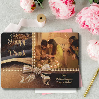 Zwart Goud Diwali Foto Groet Feestdagenkaart