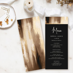 Zwart & Goud Donker Abstract Waterverf Bruiloft Menu