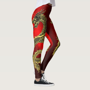 Zwart Goud Draken Rood Gradiënt Leggings