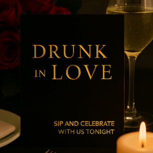 Zwart & Goud Drink in Liefde Wedding Bar Sign foli Folie Feestdagenkaart