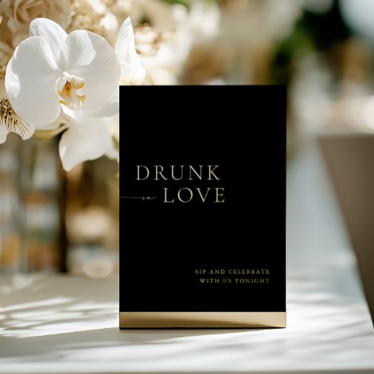 Zwart & Goud Drink in Love Wedding Bar Sign Folie Uitnodiging