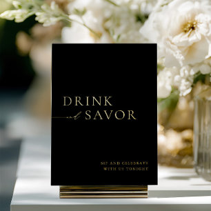 Zwart & Goud Drink & Savor Wedding Bar Teken Folie Uitnodiging