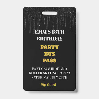 Zwart Goud Dripping Glitter 18 Verjaardag VIP Pass Badge