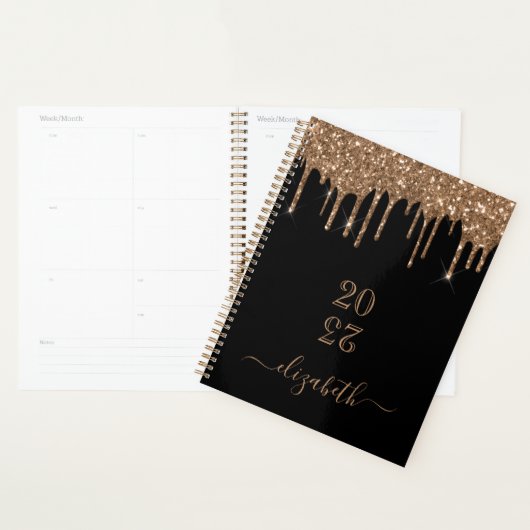 Zwart goud druipt naam 2026 planner (Display)