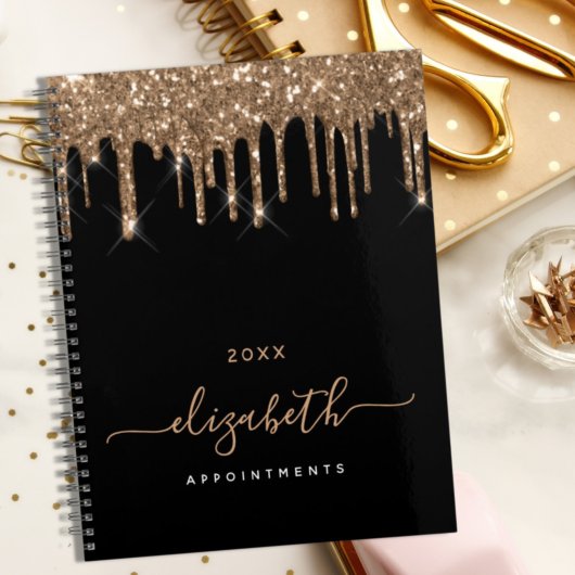 Zwart goud druppels monogram naam 2026 planner