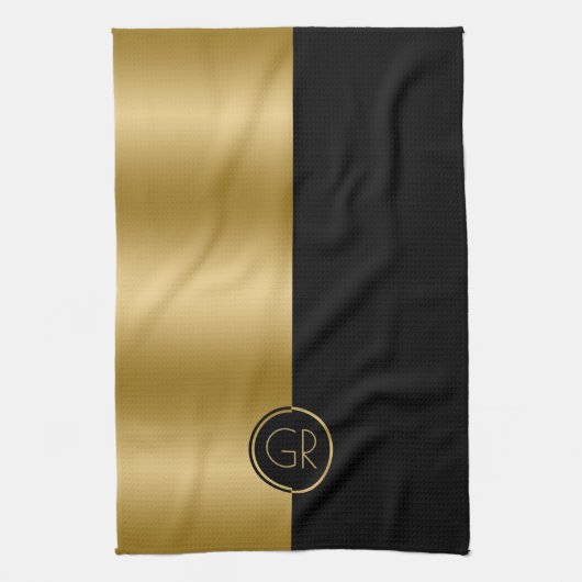 Zwart & Goud Eenvoudig Geometrisch Ontwerp 2 Theedoek (Verticaal)
