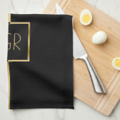 Zwart & Goud Eenvoudig Geometrisch Ontwerp Theedoek (Quarter Fold)