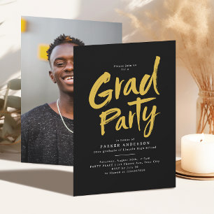 Zwart & Goud Eenvoudig Modern Borstel Schrift Grad Kaart