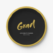 Zwart & Goud Eenvoudig Modern Brush Script Afstude Papieren Bordje (Voorkant)