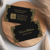 Zwart Goud Elegant Antiek Script QR Code Visitekaartje