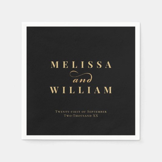 Zwart Goud Elegant Bruid & bruidegom Bruiloft Servet (Voorkant)