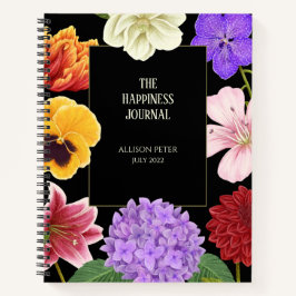 Zwart Goud Elegant Floral Happiness Journal Notitieboek