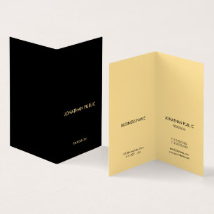 Zwart & Goud Elegant Modern Eenvoudig Opgevouwen V Visitekaartjes