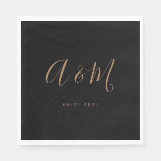 Zwart Goud Elegant Monogram Bruiloft Servet (Voorkant)