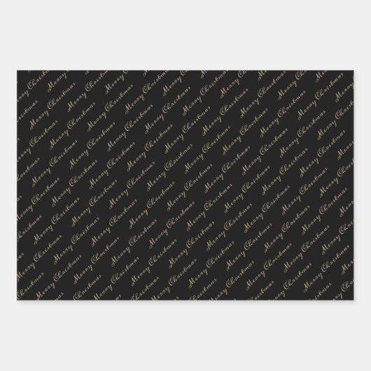 Zwart Goud Elegant Script Vrolijk Kerstfeest Inpakpapier Vel (Voorkant)