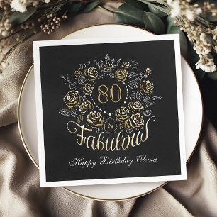 Zwart Goud Elegante Bloem 80 & Verjaardag Fabulous Servet