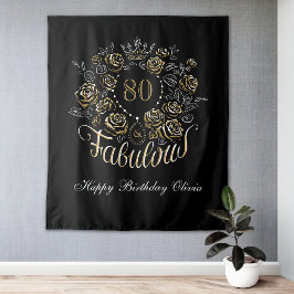 Zwart Goud Elegante Bloem 80 & Verjaardag Fabulous Wandkleed