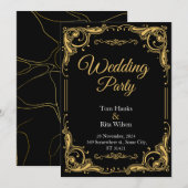 Zwart & Goud Elegante Bruiloft Uitnodiging (Voorkant / Achterkant)