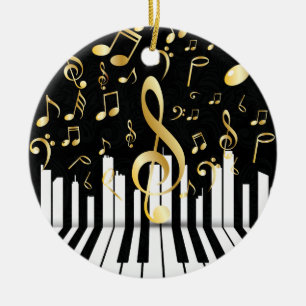 Zwart Goud Elegante Muziek Notitie piano toetsen Keramisch Ornament