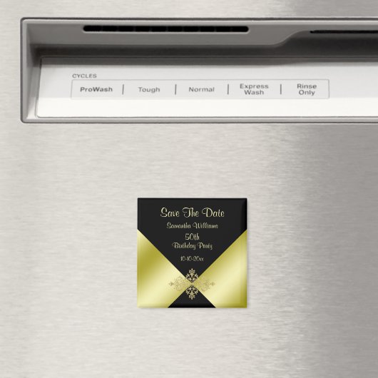 Zwart & Goud Elegantie 50e Verjaardag Save The Dat Magneet (Insitu (Vaatwasser))