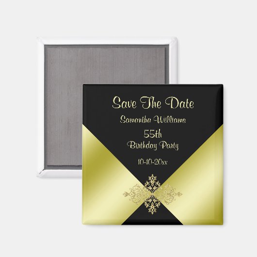 Zwart & Goud Elegantie 55e Verjaardag Save The Dat Magneet (Voorkant / Achterkant)