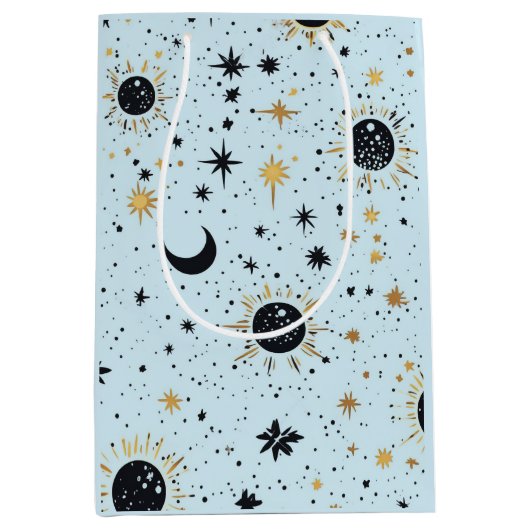 Zwart, Goud en Blauw Celestial Zon Maan Sterren Medium Cadeauzakje (Voorkant)