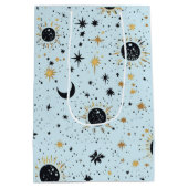 Zwart, Goud en Blauw Celestial Zon Maan Sterren Medium Cadeauzakje (Achterkant)