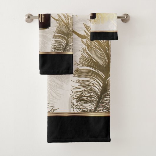 Zwart, goud en bruin ventilator - Monogram Bad Handdoek (Insitu)