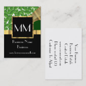 Zwart goud en groen monogram visitekaartje (Voorkant / Achterkant)
