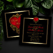 Zwart Goud en Rood Hart Bruiloft Kaart