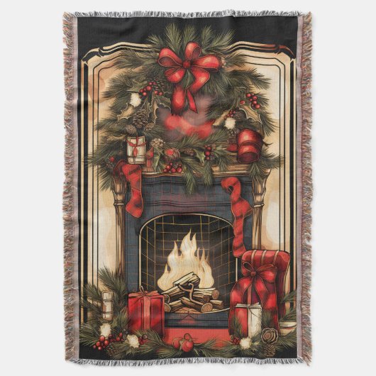 Zwart Goud en Rood Open haard Garland Deken (Voorkant Verticaal)
