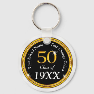Zwart, goud en wit, 50e klasse Reunion Favors Sleutelhanger