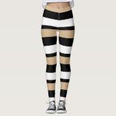 Zwart goud en wit, horizontaal gestreept leggings (Voorkant)