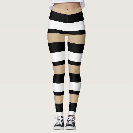 Zwart goud en wit, horizontaal gestreept leggings (Voorkant)