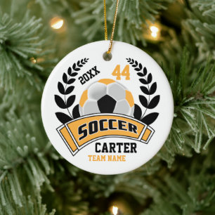 Zwart, Goud en Wit Personaliseer Voetbal ⚽ Keramisch Ornament